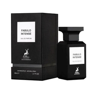 Image: Fabulo Intense Perfume 80ml EDP - A bottle of Maison Alhambra's unapologetically alluring fragrance, inspired by Tom Ford F***ing Fabulous, featuring notes of Clary Sage, Lavender, Bitter Almond, Vanilla, Orris, Leather, Tonka Bean, Cashmeran, White Woods, and Amber.