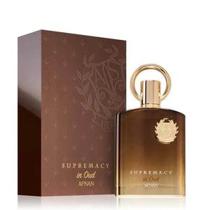 Image: Supremacy in Oud Perfume 100ml EDP - Afnan's premium fragrance featuring top notes of Saffron, Lavender, Nutmeg, heart notes of Agarwood, Sweet, and base notes of Musk and Patchouli.